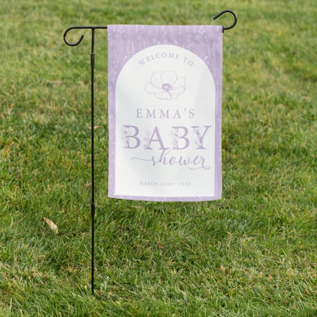 Lavender Wildflower Baby Shower Garden Flag (In SItu)