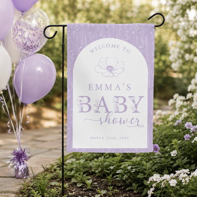 Lavender Wildflower Baby Shower Garden Flag (Outside welcome sign)