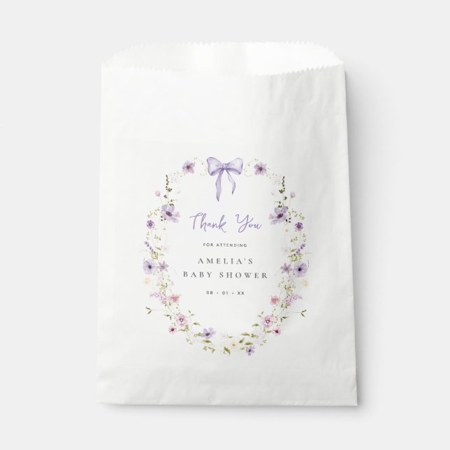 Lavender Wildflower Baby Shower Paper Favor Bags (Front)
