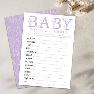 Lavender Wildflower Baby Shower Word Game Card
