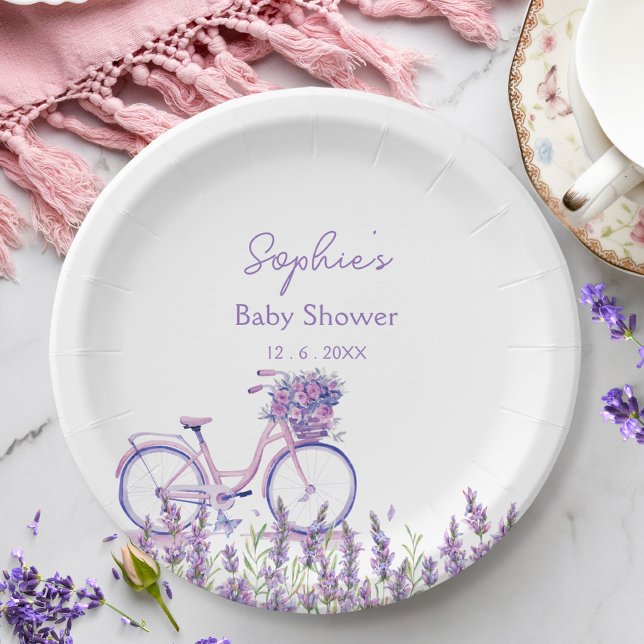 Lavender Wildflower Bicycle Baby Shower Plate (Creator Uploaded)