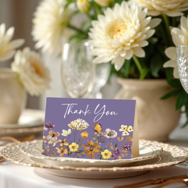 Lavender Wildflower Boho Wedding Thank You Card (Creator Uploaded)