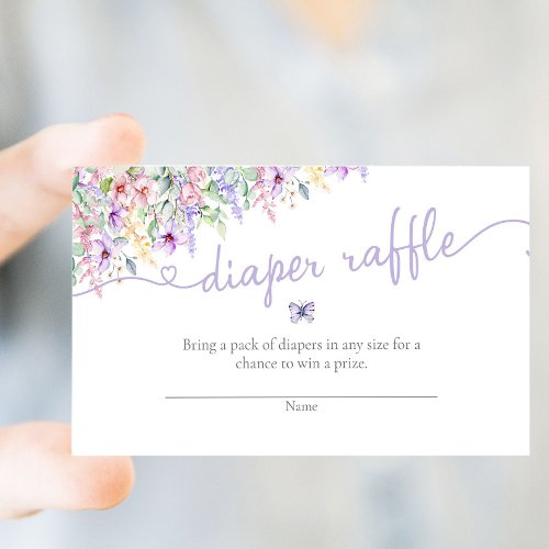 Lavender Wildflower Butterfly Garden Diaper Raffle Enclosure Card