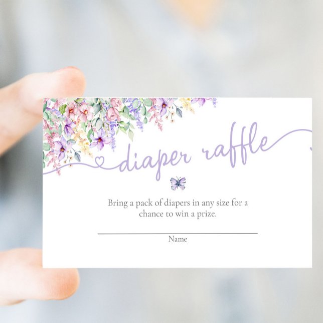 Lavender Wildflower Butterfly Garden Diaper Raffle Enclosure Card (Creator Uploaded)