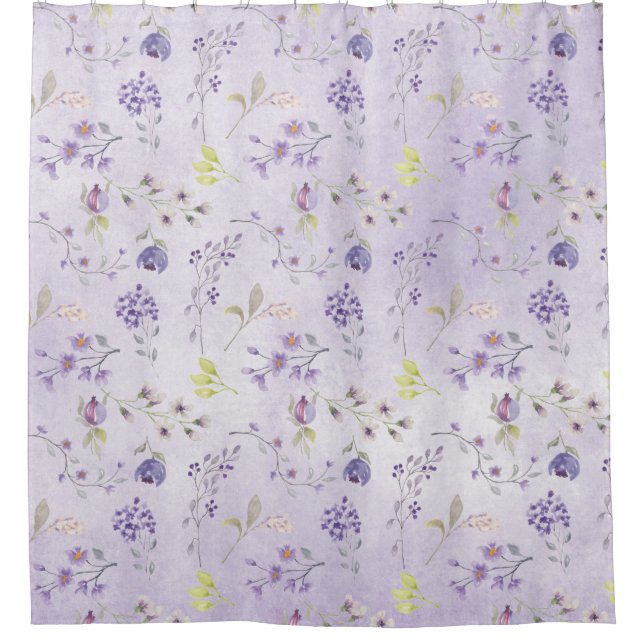 Lavender Wildflower Floral Pattern Shower Curtain (Front)