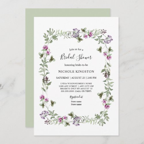 Lavender Wildflower Frame Bridal Shower Invitation