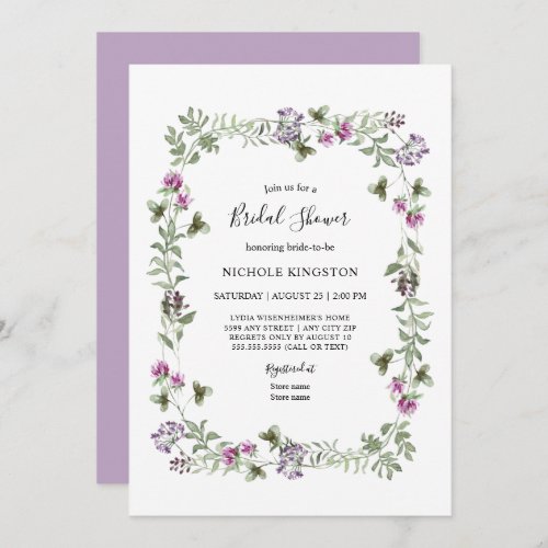 Lavender Wildflower Frame Bridal Shower Invitation