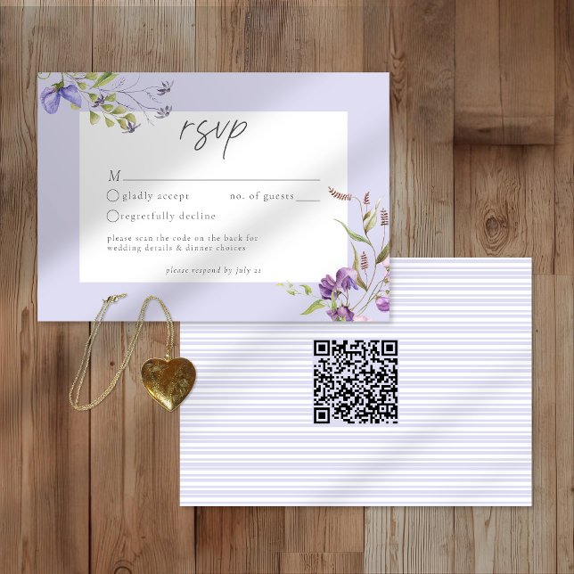 Lavender Wildflower Garden Romantic Wedding QR RSVP Card (Creator Uploaded)