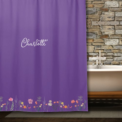 Lavender Wildflower greenery watercolor   Shower Curtain