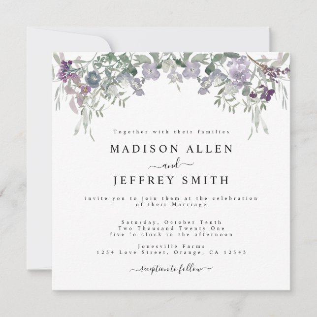 Lavender Wildflower & Greenery Wedding Invitation (Front)