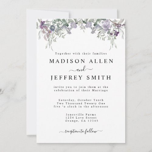 Lavender Wildflower  Greenery Wedding Invitation