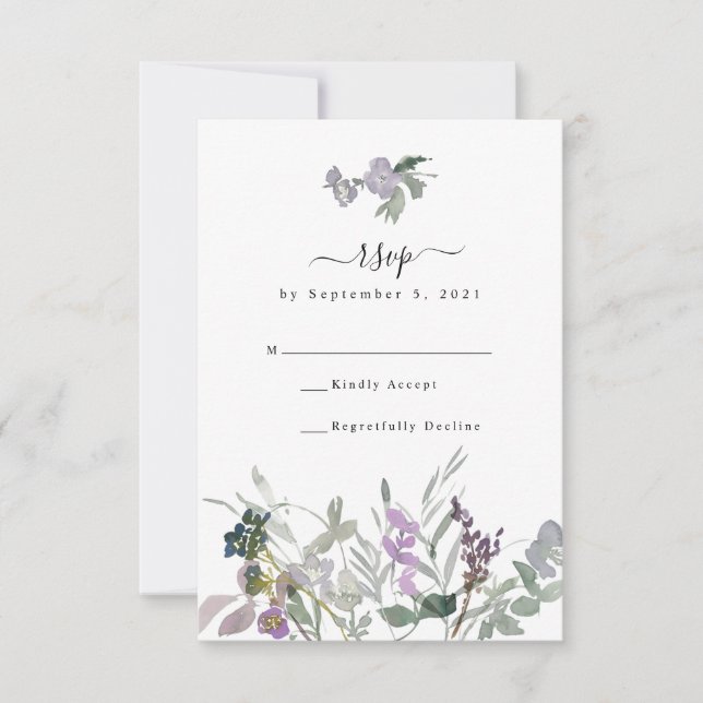 Lavender Wildflower & Greenery Wedding RSVP Card (Front)