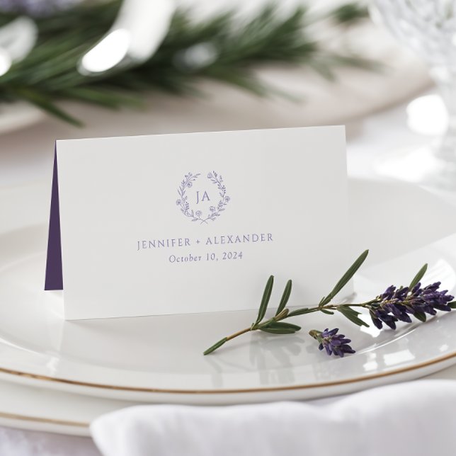 Lavender Wildflower Monogram Wedding Place Card (Creator Uploaded)