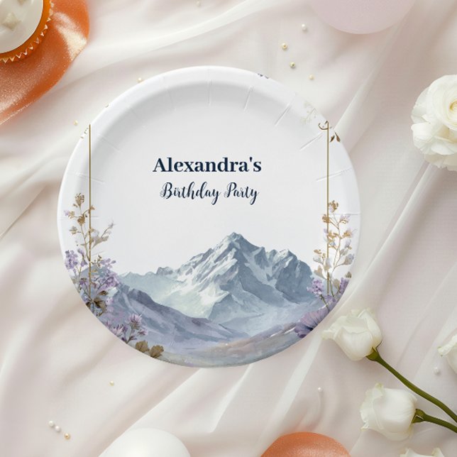 Lavender Wildflower Mountain Birthday Paper Plates (Creator Uploaded)