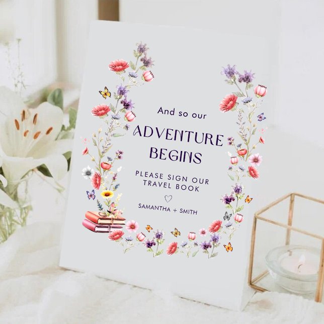 Lavender Wildflower Our Adventure Begins Sign (Mark the start of forever with this elegant wildflower Our Adventure Begins sign.)
