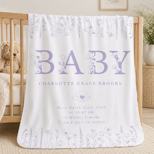 Lavender Wildflower Personalized Baby Blanket