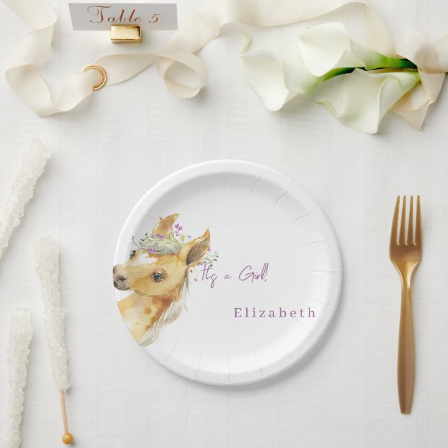 Lavender Wildflower Pony It's a Girl Baby Shower Paper Plates (Wedding)