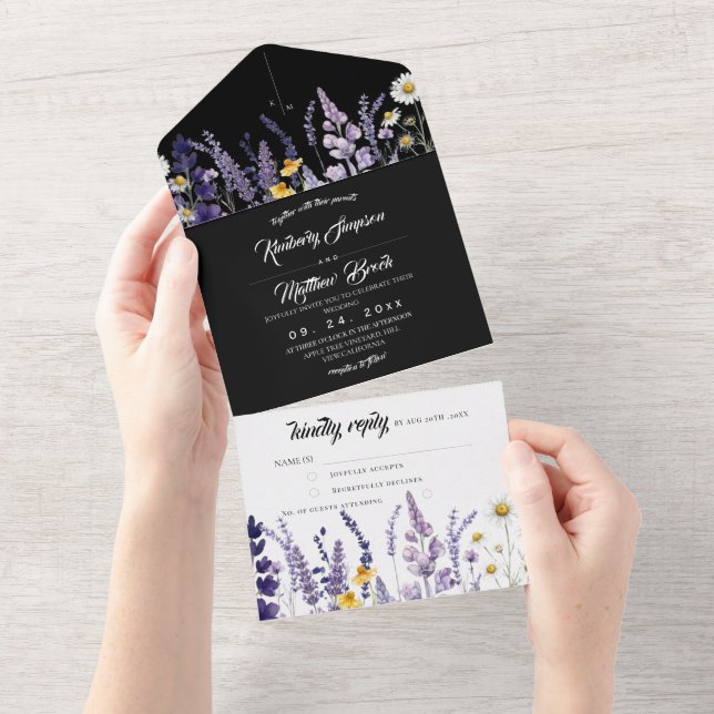Lavender & Wildflower Rustic Garden Wedding  All In One Invitation (Tearaway)