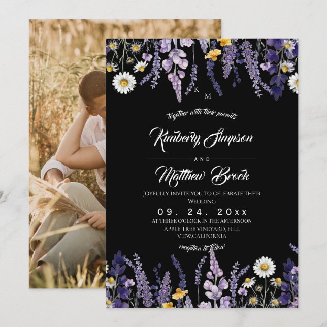 Lavender & Wildflower Rustic Garden Wedding  Invitation (Front/Back)