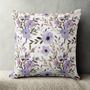 Lavender Wildflower Throw Pillow Farmhouse Decor 