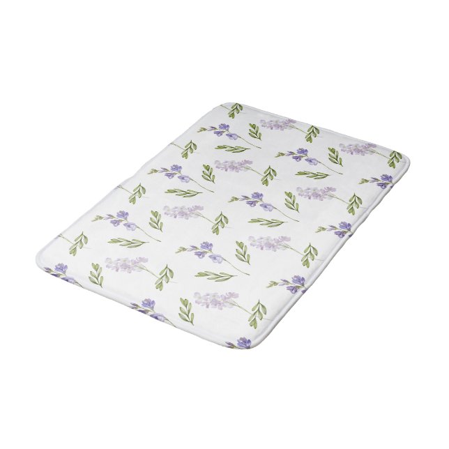 Lavender Wildflower Watercolor Floral Pattern  Bath Mat (Angled)