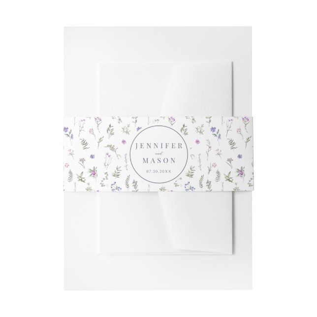 Lavender Wildflower Wedding Invitation Belly Band (Front Example)