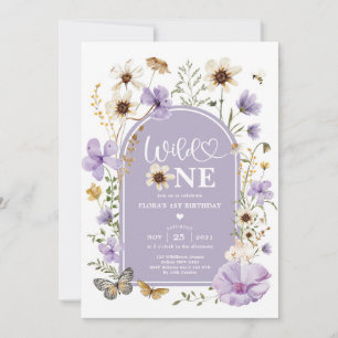Lavender Wildflower Wild One First Birthday Girl Invitation