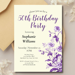Lavender Wildflower Women's 50th Birthday Party Invitation