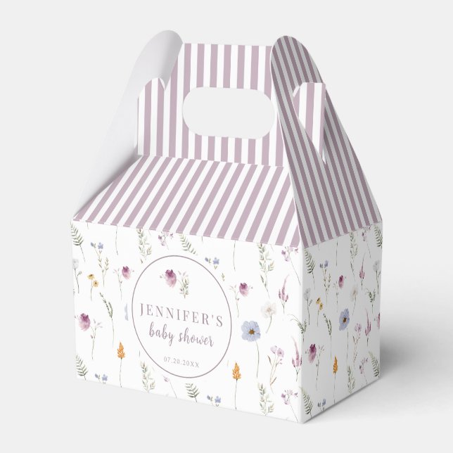 Lavender wildflowers baby shower candy favor boxes (Front Side)