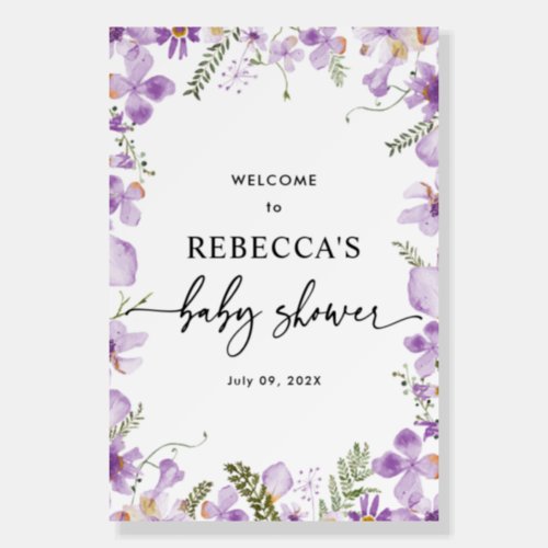 Lavender Wildflowers Baby Shower Welcome Sign