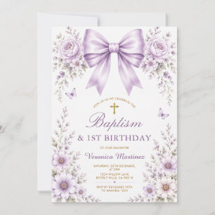  Lavender Wildflowers Bow Baptism & First Birthday Invitation