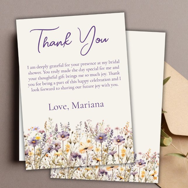 Lavender Wildflowers Bridal Beige Thank You Card (Creator Uploaded)