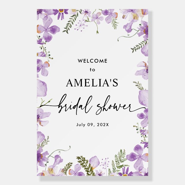 Lavender Wildflowers Bridal Shower Welcome Sign (Front)