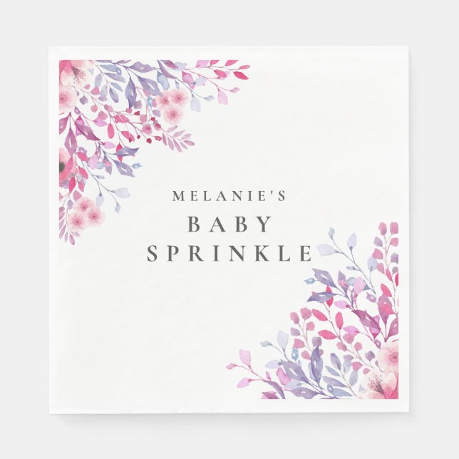 Lavender Wildflowers Floral Baby Sprinkle / Shower Napkins (Front)