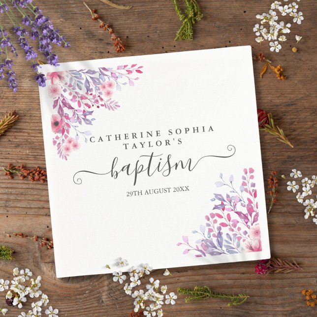 Lavender Wildflowers Floral Baptism Christening Napkins ( Lavender Wildflowers Floral Baptism Christening Napkins)