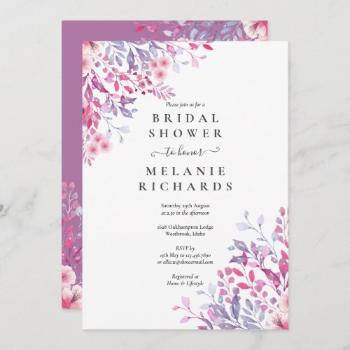 Lavender Wildflowers Floral Bridal Shower Invitation