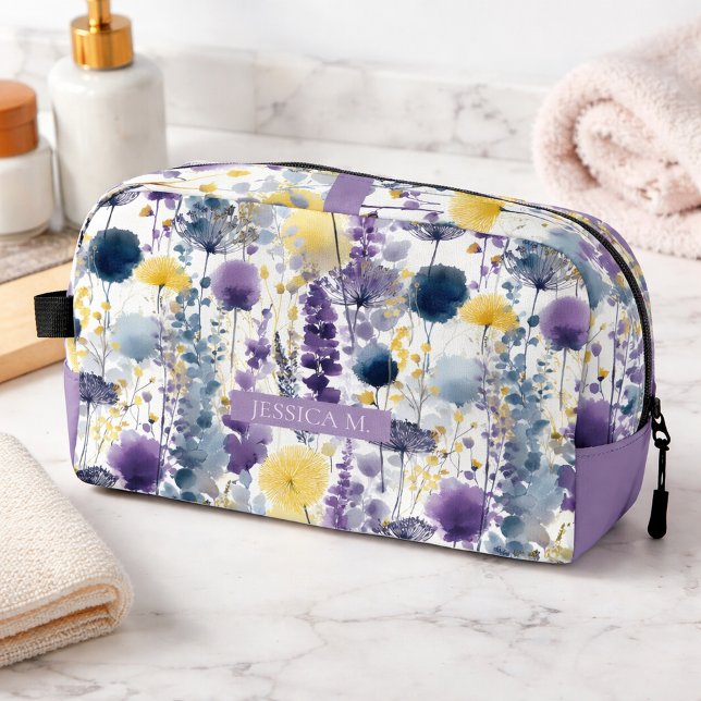 Lavender Wildflowers Floral Personalized  Dopp Kit (Elevate your travel essentials with the Lavender Wildflowers Floral Dopp Kit)