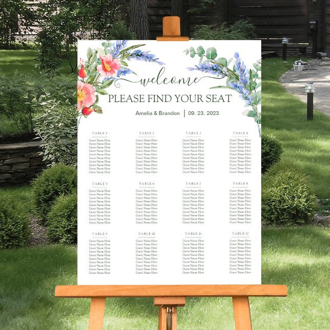 Lavender Wildflowers Rustic Wedding Seating Chart Foam Board (Creator Uploaded)