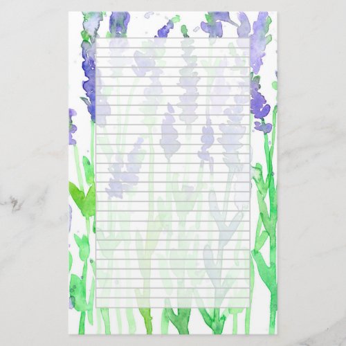 Lavender Wildflowers Watercolor Grey Lined Stationery