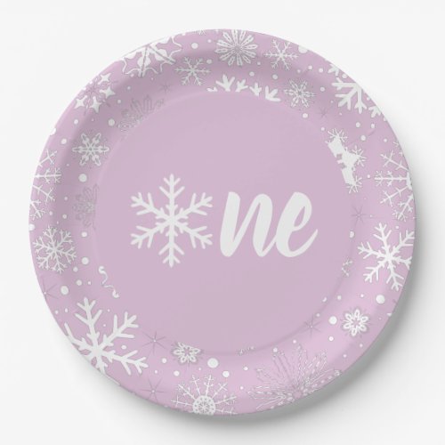 Lavender Winter First Birthday Snowflake One Paper Plates