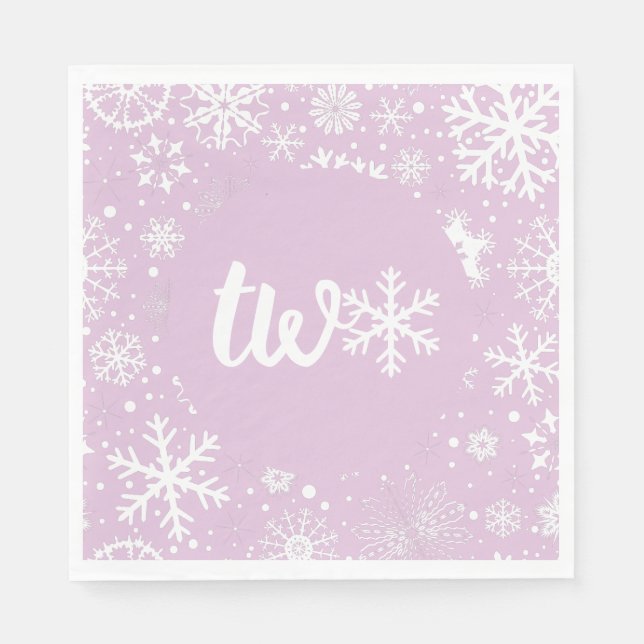 Lavender Winter Second Birthday Snowflake  Napkins (Front)
