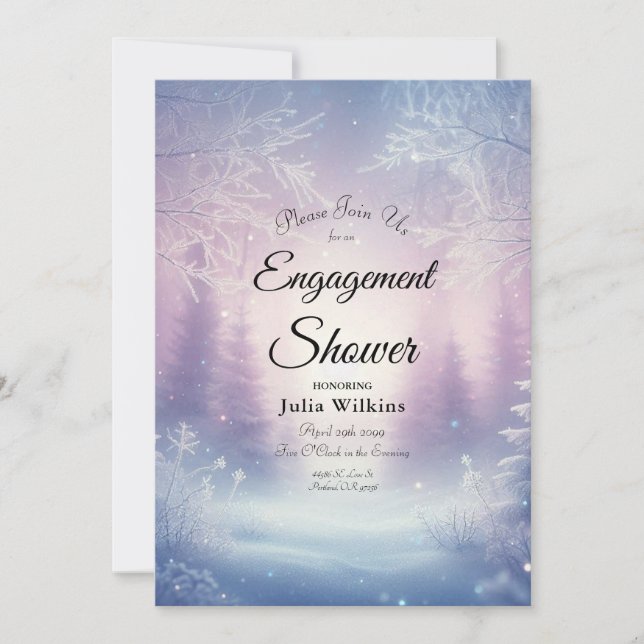 Lavender Winter Snowfall Engagement Shower Invitation (Front)