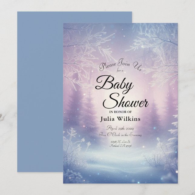 Lavender Winter Snowfall Serenade Baby Shower Invitation (Front/Back)