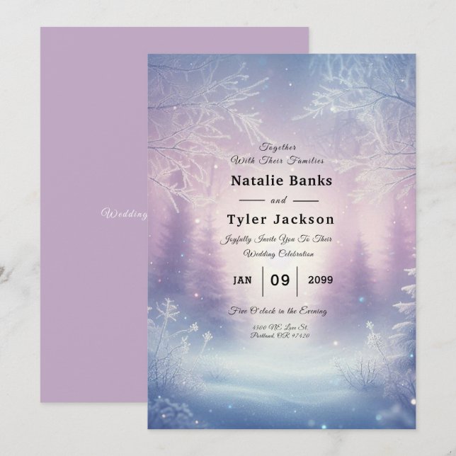 Lavender Winter Snowfall Serenade Wedding Invitation (Front/Back)