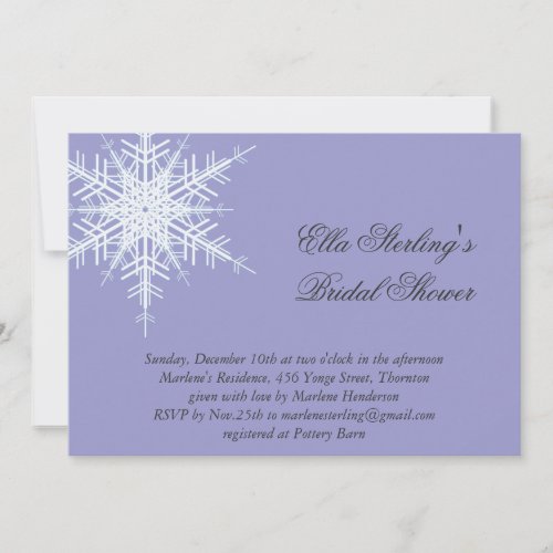 Lavender Winter Snowflake Bridal Shower Invitation