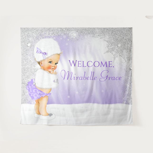 Lavender Winter Wonderland Baby Shower Backdrop (Front (Horizontal))