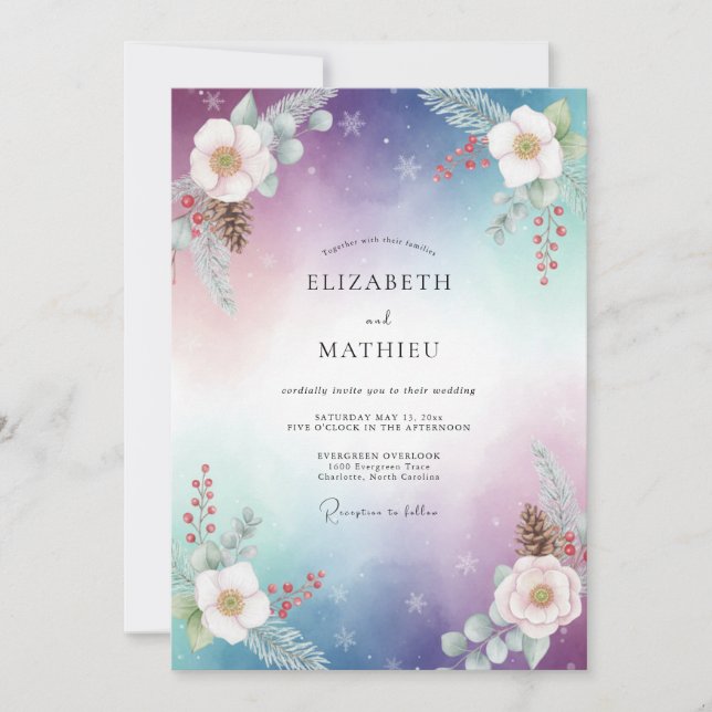 Lavender Winter Woodland Wedding Invitation (Front)
