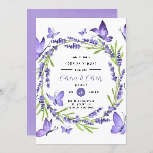 Lavender Wisteria And Butterflies Couples Shower Invitation