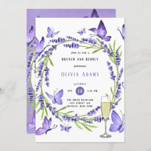 Lavender Wisteria  Butterflies Brunch  Bubbly In Invitation