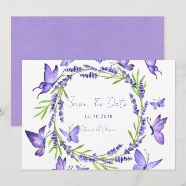 Lavender Wisteria & Butterflies Save The Date (Front/Back)